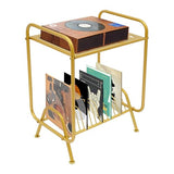 ARPITUYN 2-Tier Record Player Stand with Record Storage Shelf, Free Standing Metal Record Storage Rack with 16 Slots, Modern Player Table for Living Room, Bedroom (Gold) ARPITUYN