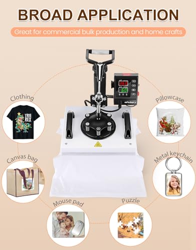 12" x 10" Heat Press Machine for T-Shirt, Shirt Press Machine for Sublimation T-Shirts Pillow Bag Garments Photo Slate Ceramic Frame,Swing Away Sublimation Heat Press Printer for Heat Transfer Vinyl Wesoky