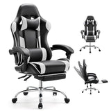 DUMOS Ergonomic Gaming Office Desk Chair with Footrest, Height Adjustable 360° Swivel Computer Video Game Chair with Headrest and Lumbar Support, Black White DUMOS