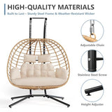 SWITTE Double Hanging Egg Chair with Stand, Outdoor Patio 2 Person Wicker Hammock Swing Chairs with Cushion Loveseat for Indoor Bedroom, Lawn, Garden-Beige SWITTE