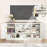 Hlivelood 66" Farmhouse TV Stand with Power Outlets for 75 65 Inch TVs, 33" Tall Entertainment Center with Storage Cabinets w/Adjustable Shelves, Rustic Large TV Media Console for Living Room, White Hlivelood