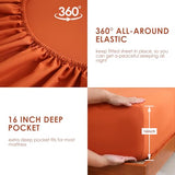 JSD Burnt Orange Queen Sheet Set with Side Pocket Corner Straps, 4 Piece Soft Microfiber Bed Sheets Extra Deep Pocket JSD