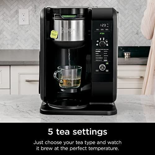 Ninja Hot and Cold Brewed System, Tea & Coffee Maker, with Auto-iQ, 6 Sizes, 5 Styles, 5 Tea Settings, 50 oz Thermal Carafe, Frother, Coffee & Tea Baskets, Dishwasher Safe Parts, Black, CP307 Ninja