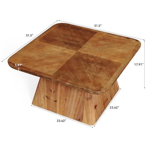 LITTLE TREE Vintage Solid Wood Coffee Table, 31.5" Square Coffee Table for Living Room, Classic Living Room Center Tables, Brown Modern Design Home Furniture LITTLE TREE