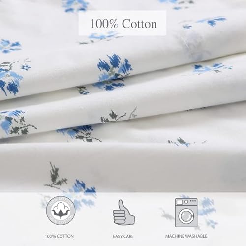 Stone Cottage - Full Sheets, Cotton Percale Bedding Set, Crisp & Cool Ideal Bedding Set (Blue Sketchy Ditsy, Full) Stone Cottage