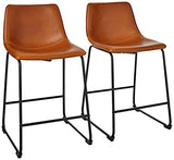 Walker Edison Douglas Urban Industrial Faux Leather Armless Counter Chairs, Set of 2, Whiskey Brown Walker Edison