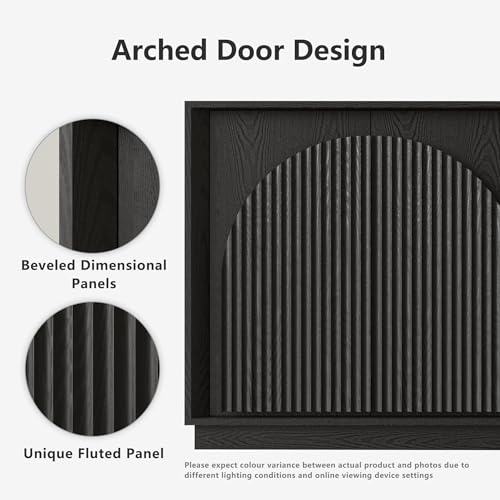 WIN2WIN 65" Fluted Sideboard Buffet Cabinet with Storage, Modern Credenza with Double-Layered Arch Doors, Wood TV Media Console Table Accent Cabinet for Living Room Dining Room Hallway Entryway, Black win2win