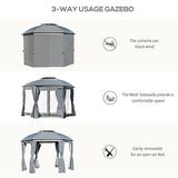 Outsunny 12' x 12' Round Outdoor Gazebo, Patio Dome Gazebo Canopy Shelter with Double Roof, Netting Sidewalls and Curtains, Zippered Doors, Strong Outsunny