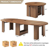 Round Extendable Dining Table for 4-12 People, 47-118 Inch Kitchen Table with Wood Strip Base, Modern Oval Dining Room Table for Kitchen Living Room, Walnut Bvldfamly