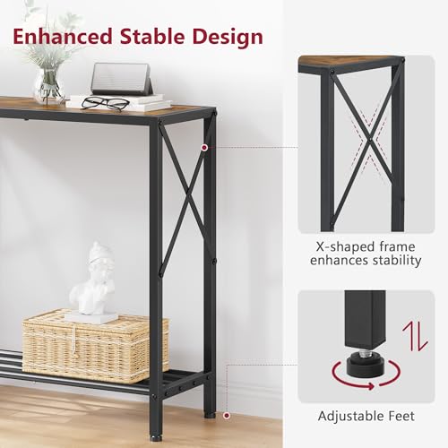 Tajsoon Console Table 28.3''L, 2 Tier Narrow Entryway Table with Open Shelves, Small Sofa Table for Living Room, Entrace, Hallway, Foyer, Corridor, Office, Rustic Brown Tajsoon