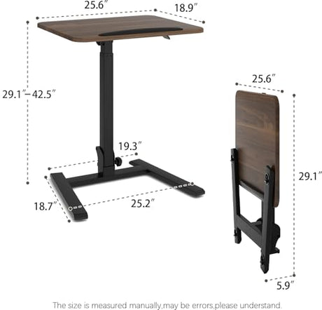 PUNCIA Adjustable Height Small Standing Desk Foldable Laptop Table with Stoppers - 90° Tiltable Rolling Computer Cart Portable Workstation Mobile Desk for Home Office Small Space Bedroom Dorm Study PUNCIA