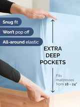 Extra Deep Pocket Queen Sheet Set - 4 Piece Breathable & Cooling Bed Sheets - Hotel Luxury Sheet Set - Soft, Wrinkle Free & Comfy - Easily Fits Extra Deep Mattresses - Deep Pocket Light Blue Sheets CGK Unlimited