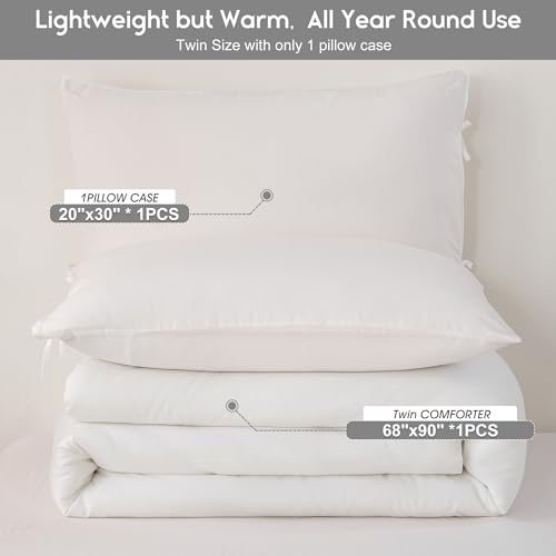 BOHOPOPM White Comforter Twin/XL Size Single Bed - Lightweight Super Soft Cozy Modern Polycotton Bedding Blanket Quilt Set for Kid Teen Boy Children All Season - 1 Solid Comforter and 1 Pillowcase BOHOPOPM