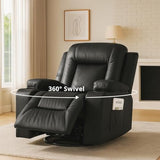 COMHOMA Recliner Chair,PU Rocking Chair for Adults,Swivel Recliner with Cup Holders,Single Sofa Seat with Side Pockets for Living Room,Bedroom(Black)