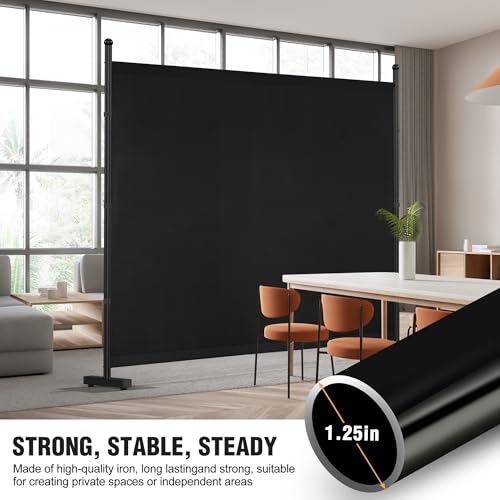 Yettsoy Single Panel Room Divider 6FT Large Privacy Partition Screen, 71" W Freestanding Wall Divider for Room Separation, Portable Room Divider Panel Privacy Screen for Dorm Studio Office, Black Yettsoy