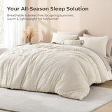 Litanika Queen Comforter Set Beige, 3 Pieces Cream Tufted Boho Farmhouse Bedding Comforter Sets, Lightweight Fluffy Comforter Bed Set for All Season (90x90In Comforter and 2 Pillowcases) Litanika