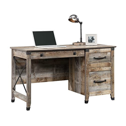 Sauder Carson Forge Pedestal Desk, L: 53.19" x W: 22.64" x H: 29.80", Soft White Finish - WoodArtSupply