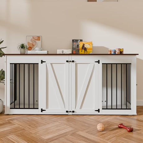 Zamildon's 71 in Dog Crate Furniture for 1 or 2 Dogs, Large Double Dog Kennel Furniture TV Stand, Furniture Style Dog Crates End Table with Removable Divider, Dog Kennel Indoor Zamildon's