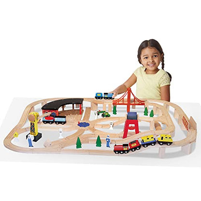 Melissa & Doug Wooden Railway Set, 130 Pieces - Wooden Train Set for Toddlers Ages 3+ - WoodArtSupply