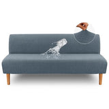 H.VERSAILTEX 100% Waterproof Stretch Futon Slipcover Armless Sofa Cover Furniture Protector Without Armrests Slipcover Soft with Elastic Bottom for Kids, Spandex Jacquard Small Checks, Stone Blue H.VERSAILTEX