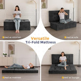 MAXYOYO Tri-Fold Mattress, 6 Inch Tufted Folding Mattress with Chenille Fabric, Portable Twin Size Floor Guest Mat for Adults, Foldable Topper for Camping, Dark Grey, 35.4"x75" MAXYOYO