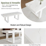 STHOUYN White Marble Extendable Dining Room Table for 8 10, 70.9" (86.6") x 31.5", Rectangle Dinner Table for 6-10, Modern Expandable Retractable Kitchen Table (White) STHOUYN