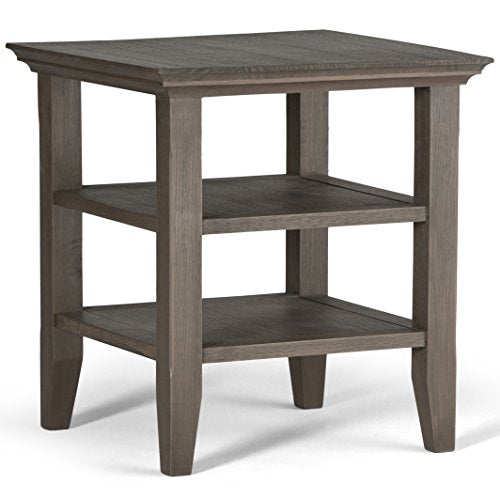 SIMPLIHOME Acadian SOLID WOOD 19 inch wide Square Rustic Contemporary End Side Table in Farmhouse Grey with Storage, 2 Shelves, for the Living Room