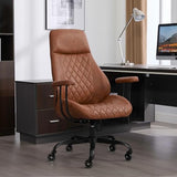 E-Motie Home Office Desk Chair, Ergonomic High Back Leather Computer Chair with Lumbar Support, Adjustable Height & Recline, Swivel Executive Office Chair with Armrests and Rubber Casters, Brown E-Motie
