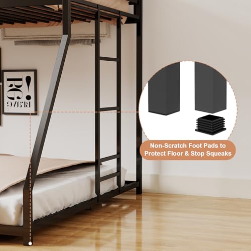 Kiivakii Twin Over Full Bunk Bed, Metal Bunkbed with Side Ladder, Low Profile, Full Length Upper Bed, Sturdy Metal Frame Support, No Box Spring Needed, Noiseless, Black Kiivakii