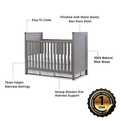 Sorelle Furniture Farmhouse Classic Crib 3-in-1 Convertible Crib, Made of Solid Pine Wood Non-Toxic Finish, Wooden Baby Bed, Toddler Bed and Child’s Daybed, Nursery Furniture-Weathered Gray - WoodArtSupply