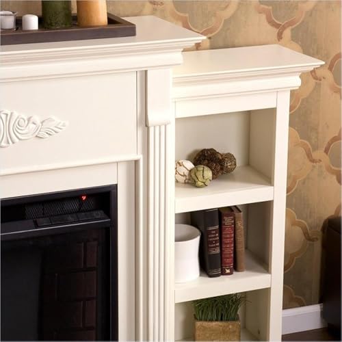 Bowery Hill Traditional Wood Electric Fireplace with Bookcases in Ivory BOWERY HILL