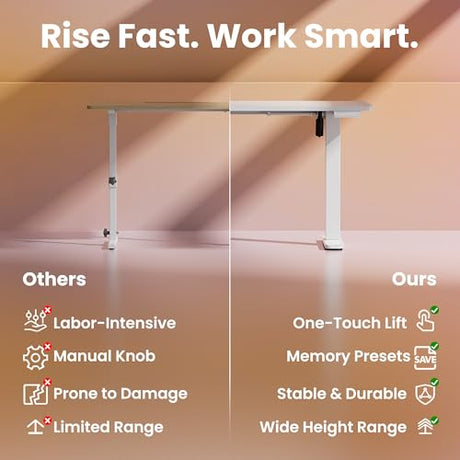 HUANUO 63 x 28 inch Electric Standing Desk Adjustable Height, 4 Memory Height Settings, Sit Stand Up Desk for Home Office & Computer Workstation, White HUANUO