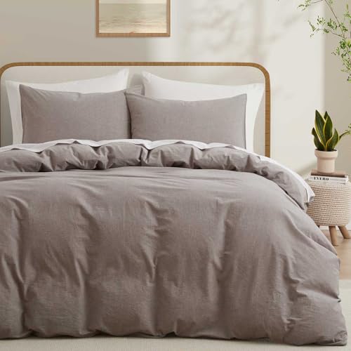 100% Cotton Duvet Cover Set Twin Size, Mauve Brown Linen-Like Natural Bedding Set with Zipper Closure (No Comforter), Twin Size, Duvet Cover (68"x90") x 1, Pillowsham(20"x26") x 1 LOVQUE