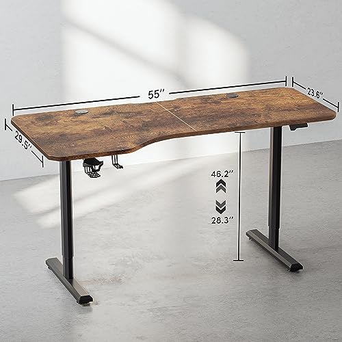 FEZIBO Height Adjustable Electric Standing Desk, 63 x 24 Inches Stand up Table, Sit Stand Home Office Desk with Splice Board, Rusticbrown FEZIBO