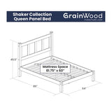 Grain Wood Furniture Shaker Solid Wood Panel Platform Bed, Queen Size, Walnut Grain Wood Furniture