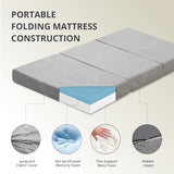 CH Charme House Folding Mattress, 4 Inch Single Tri Folding Memory Foam Mattress for Camping Guest Bed, Washable Cover & Non-Slip Bottom, 75" x 25" x 4", Grey CH CHARME HOUSE