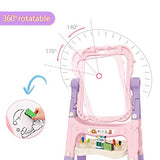 Mojitodon Art Easel for Kids, Adjustable Standing Rotatable Double Sided Easel with Painting Accessories for Toddlers Boys and Girls-Pink Mojitodon