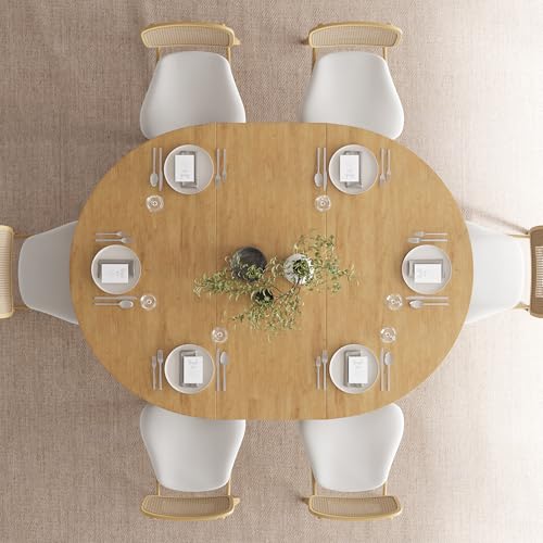 Feonase 59" Round Extendable Dining Room Table for 6, Modern Oval Kitchen Table with Heavy Duty Wood Base, for Kitchen Dining Living Room, Easy Assembly, Noise-Free, Oak Feonase