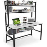 Aquzee 47 Inch White Computer Desk with Hutch and 3-Tier Bookshelf for Home Office Aquzee