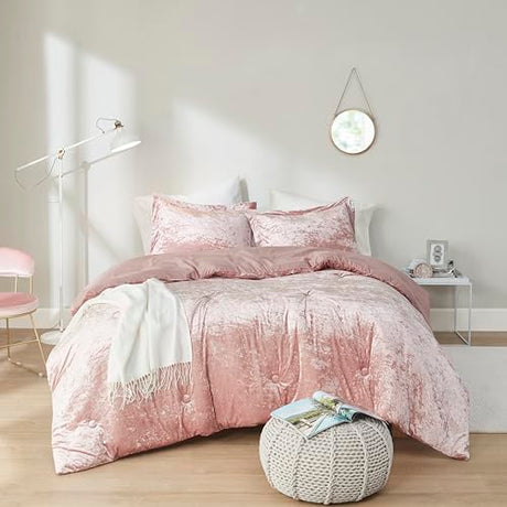 Comfort Spaces Juliette Luxe Comforter Set Velvet Lush with Soft Brushed Microfiber Reverse, All Season Cozy Velvet Bedding Sets, Fluffy Comforter Bed Set, Matching Sham, Blush Twin/Twin XL 2 Piece Comfort Spaces