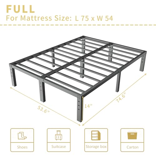 ALDRICH 14 Inch Metal Full Size Bed Frame - Double Black Basic Steel Slats Platform, Easy Assembly Heavy Duty Noise Free Bedframes, No Box Spring Needed ALDRICH
