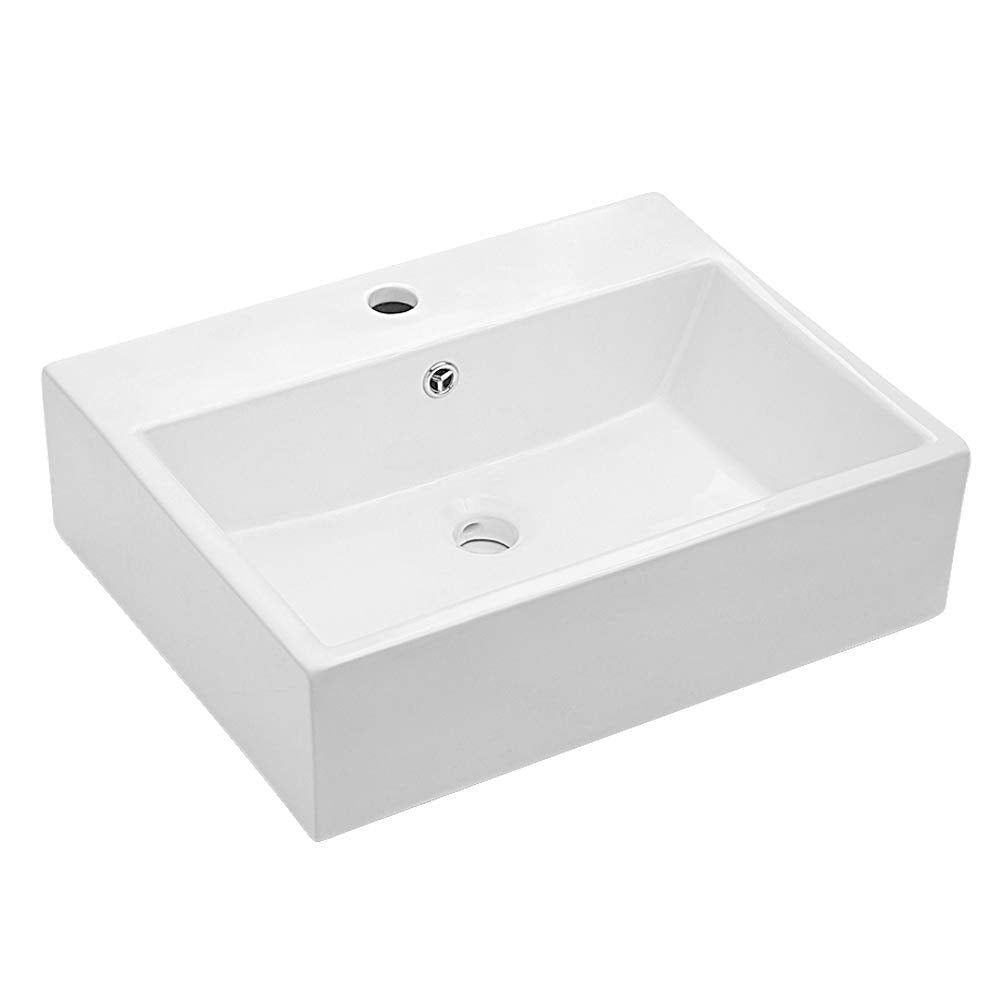 Lordear Floating Bathroom Sink Wall Mounted 21"x16" Bathroom Vessel Sink Free Standing Wall Hung Sink Rectangle White Porcelain Ceramic Vessel Vanity Sink Art Basin Lordear