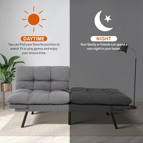 MUUEGM Futon Sofa Bed 71" Ash Convertible Memory Foam Futon Couch Bed Modern Loveseat Sleeper with Adjustable Backrests Armrests for Living Room,Small Space,Office MUUEGM