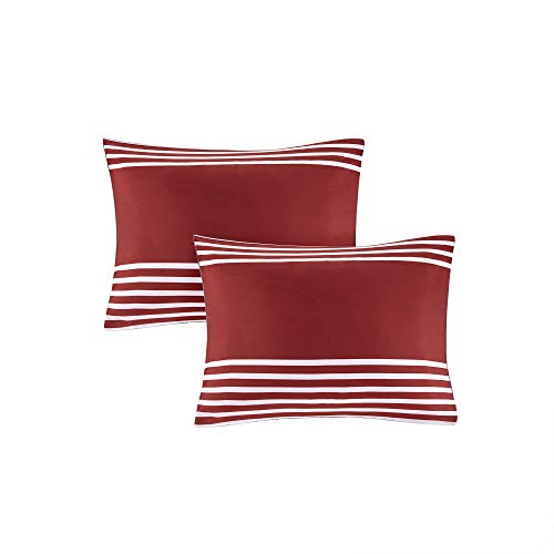 Comfort Spaces Comforter Sets with Sheets - Bed in a Bag 9 Pieces Teen Bedding Sets , Red and Grey Stripes Bedding Full, College Full Bed Set with 2 Side Pockets Bedroom Organizer Comfort Spaces