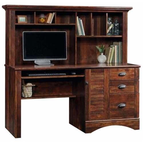 Pemberly Row Computer Desk and Hutch with CPU Storage and Keyboard Drawer, Curado Cherry Pemberly Row