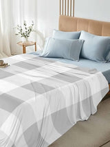 Cal King Size Flat Bed Sheet,Grey White Plaid Microfiber Brushed Single Flat Sheet Only,Modern Geometric Minimalist Grid Soft & Breathable Top Sheet Lightweight Quilt Hotel Luxury Bedding for Women ZOE GARDEN