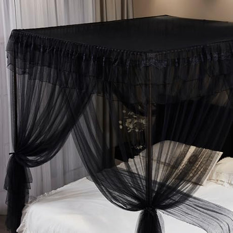 Kertnic Black Canopy Bed Curtains for Girls & Adults, Queen King Bed Canopy Drapes Netting, Practical Mosquito Net for Bed (King- 86" W*78" L*82" H) Kertnic