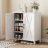 Homleke Farmhouse Shoe Cabinet with 2 Barn Doors & Wood Legs, 5-Tier Shoe Storage Cabinet with 3 Adjustable Shelves, Tall Shoe Rack Organizer for Closet, Shoe Organizer for Entryway, Hallway, White Homleke