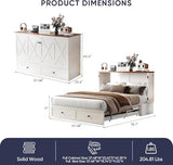 ijuicy Full Size Murphy Bed with Mattress & Extra Large Drawers, Multifunctional Cabinet Bed with USB Charging Station, Farmhouse Murphy Beds Chest for Home (Mattress Included, White & Brown) ijuicy