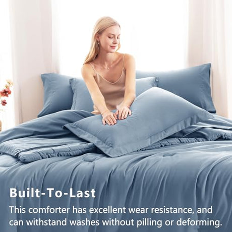 CozyLux Full Comforter Set Grayish Blue, 7 Pieces Bed in a Bag Bedding Comforter Set with Sheets, All Season Boho 7PC Bed Sets with Comforter, Fitted Sheets, Flat Sheets, Pillow Shams and Pillowcases CozyLux
